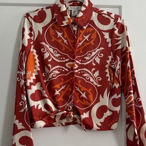 Rachel Zoe Red and Orange Patterned Button Down Shirt